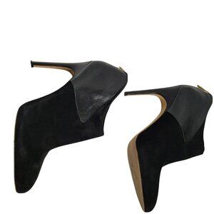 Sam Edelman Black Pointed-Toe Stiletto Ankle Booties With Gold Zipper Detail Wom